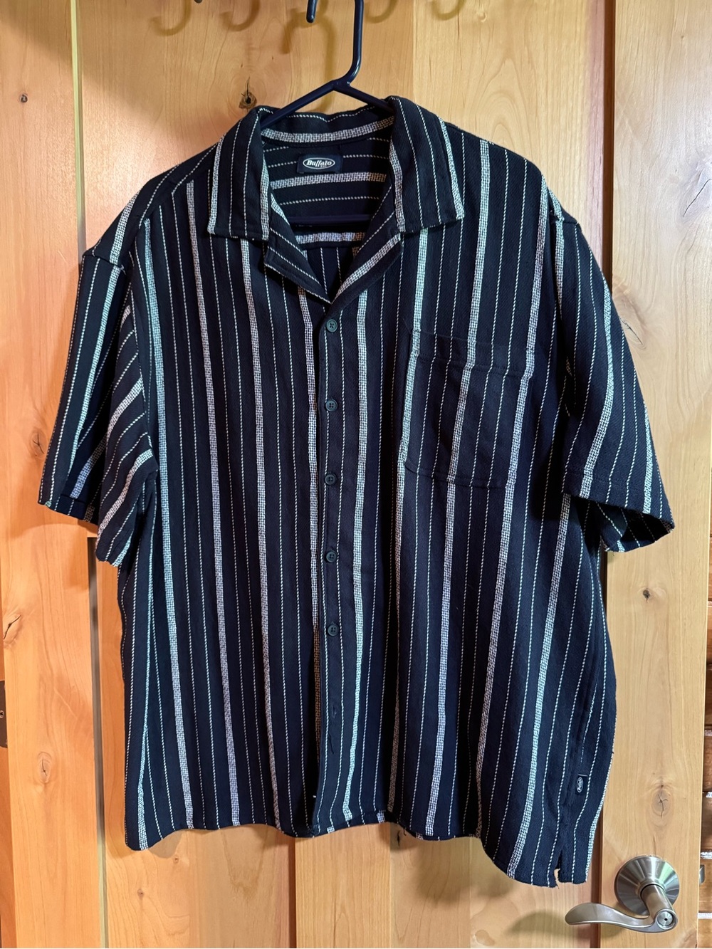 Buffalo David Bitton Black Button-Down Shirt with White Vertical Stripes